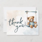 我々はDenimテディベア赤ちゃんシャワーを待つことができる サンキューカード (正面)