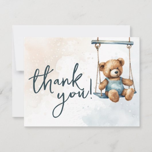 我々はDenimテディベア赤ちゃんシャワーを待つことができる サンキューカード (正面)