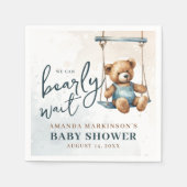 我々はDenimテディベア赤ちゃんシャワーを待つことができる スタンダードカクテルナプキン (正面)