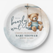 我々はDenimテディベア赤ちゃんシャワーを待つことができる ペーパープレート (正面)