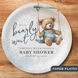 我々はDenimテディベア赤ちゃんシャワーを待つことができる ペーパープレート