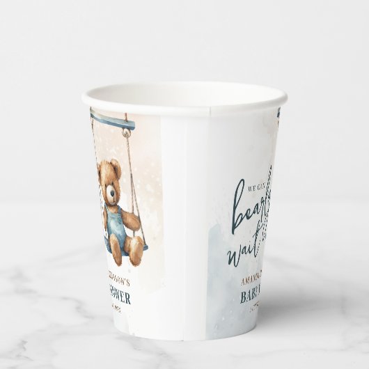 我々はDenimテディベア赤ちゃんシャワーを待つことができる 紙コップ (右)