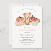 我々はPumpkinテディベア赤ちゃんシャワーを心待ちできる 招待状 (正面)