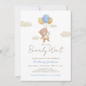 我々はTeddyクマ赤ちゃんシャワー青を待つことができる 招待状 (正面)