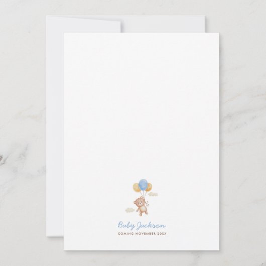 我々はTeddyクマ赤ちゃんシャワー青を待つことができる 招待状 (裏面)