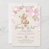 我々はTeddyクマ赤ちゃん女の子シャワーを待つことができる 招待状 (正面)