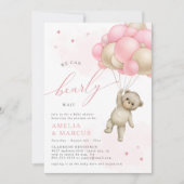 我々はTeddyクマ赤ちゃん女の子シャワーを待つことができる 招待状 (正面)
