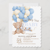 我々はTeddy赤ちゃんシャワー少年のテーマを待つ 招待状 (正面)