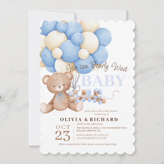 我々はTeddy赤ちゃんシャワー少年のテーマを待つ 招待状 (正面)