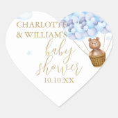 我々はTeddy Bear男の子の赤ちゃんシャワー聞いて真摯に待つ ハートシール (正面)