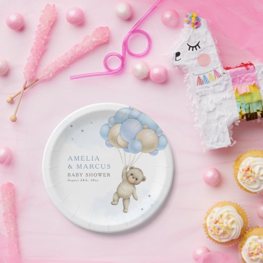 我々はTeddy Bear男の子の赤ちゃんシャワーInviを待つことができる ペーパープレート (パーティー)