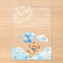 我々はTeddy Bear Blue Boy Baby Showerを待つことができる アクリル招待状
