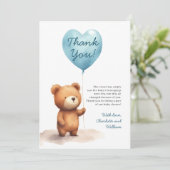 我々はTeddy Bear Blue Boy Baby Showerを待つことができる サンキューカード (スタンド正面)