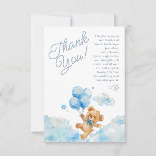我々はTeddy Bear Blue Boy Baby Showerを待つことができる サンキューカード (正面)