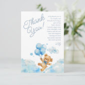 我々はTeddy Bear Blue Boy Baby Showerを待つことができる サンキューカード (スタンド正面)