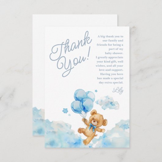 我々はTeddy Bear Blue Boy Baby Showerを待つことができる サンキューカード (正面/裏面)
