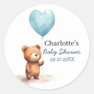 我々はTeddy Bear Blue Boy Baby Showerを待つことができる ラウンドシール