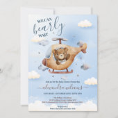 我々はTeddy Bear Blue Boy Baby Showerを待つことができる 招待状 (正面)