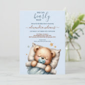 我々はTeddy Bear Blue Boy Baby Showerを待つことができる 招待状 (スタンド正面)