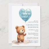 我々はTeddy Bear Blue Boy Baby Showerを待つことができる 招待状 (正面)