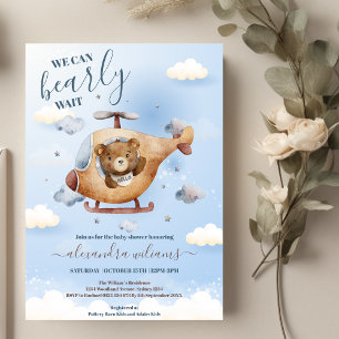 我々はTeddy Bear Blue Boy Baby Showerを待つことができる 招待状