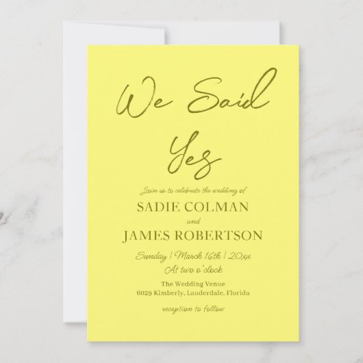 我々はYesミニマルなバターイエロー結婚ズと言った 招待状 (正面)