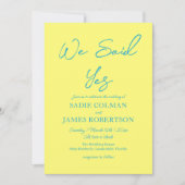 我々はYesモダン・ブルーとイエロー結婚ズを言った 招待状 (正面)