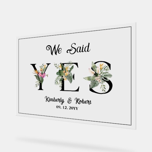 我々はYes熱帯夏の花のサイン結婚を言った アクリルサイン (傾斜)