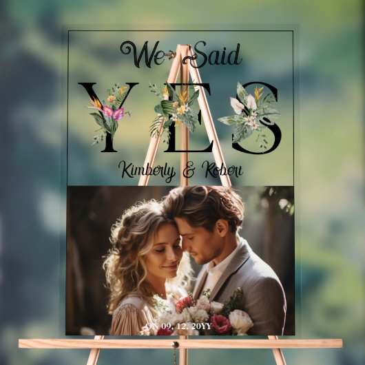 我々はYes熱帯花の手紙の写真と言っカスタムた アクリルサイン (ニュートラル)