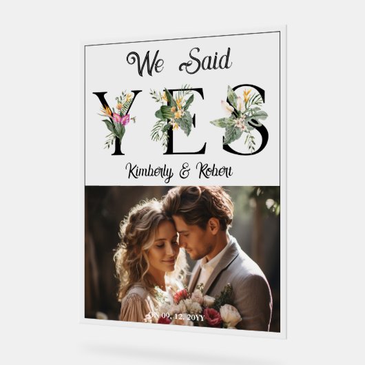 我々はYes熱帯花の手紙の写真と言っカスタムた アクリルサイン (傾斜)