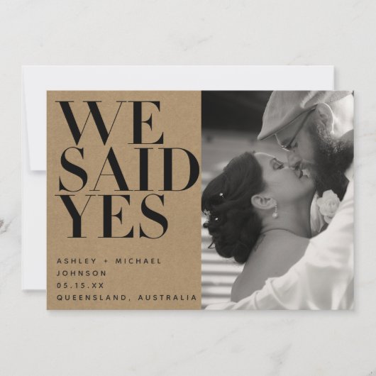 我々はYes素朴シック写真の発表結婚を述べた 招待状 (正面)