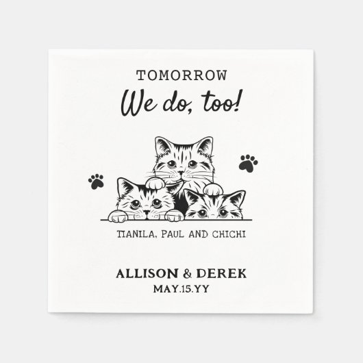 我々も ペットネーム猫のリハ結婚ーサルディナー スタンダードカクテルナプキン (正面)