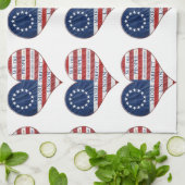 我々アメリカ国旗のハート キッチンタオル (折り畳み)