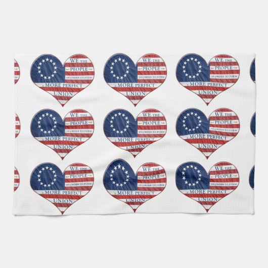 我々アメリカ国旗のハート キッチンタオル (横)