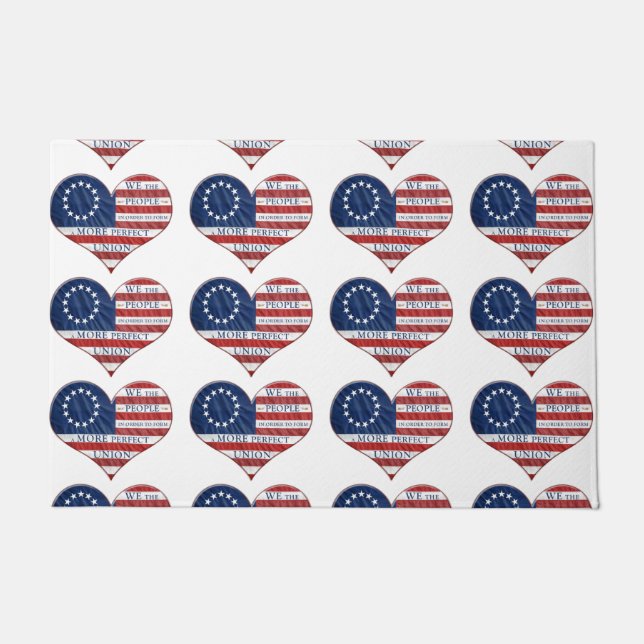我々アメリカ国旗のハート ドアマット (正面)