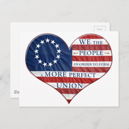 我々アメリカ国旗のハート ポストカード (正面/裏面)