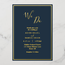 我々エレガントがモダン行う海軍の金ゴールド結婚 箔招待状