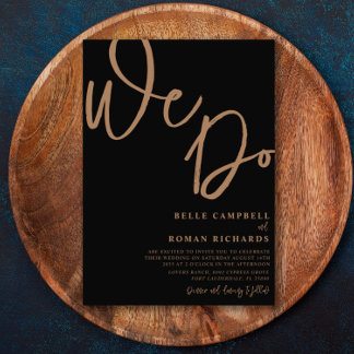 我々エレガントはスクリプト黒と金ゴールドの結婚 招待状