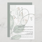 我々エレガントは水彩画の葉の台本を作結婚る 招待状 (正面/裏面)