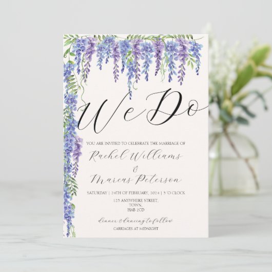我々エレガントは紫の藤のフローラを結婚行う 招待状 (スタンド正面)