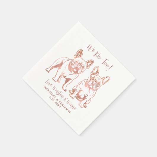 我々エレガントもブルドッグフランスのバラ金ゴールド結婚の スタンダードカクテルナプキン (角)