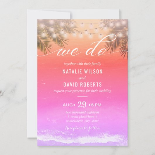 我々エレガントサンセットトロピカルパームビーチ結婚式 招待状 (正面)