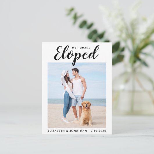 我々カスタムが駆け落ち結婚した写真犬の駆け落ち 案内ポストカード (スタンド正面)