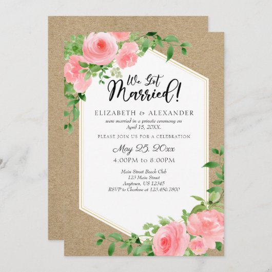 我々ク得ラフトピンク結婚したフローラ結婚の駆け落ち 招待状 (正面/裏面)