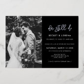 我々コンテンポラリーはまだ誓の更新写真シルバーを行う 箔招待状 (正面)