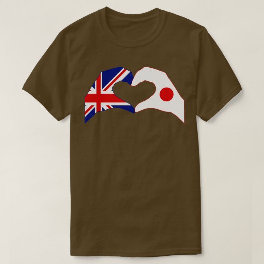 我々ハートイギリス日本多国籍愛国国旗のセリー Tシャツ (デザイン正面)