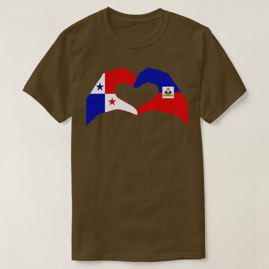 我々ハートパナマ・ハイチ多国籍愛国国旗S Tシャツ (デザイン正面)