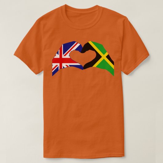 我々ハート英国ジャマイカ多国籍パトリオット国旗のサー Tシャツ (デザイン正面)