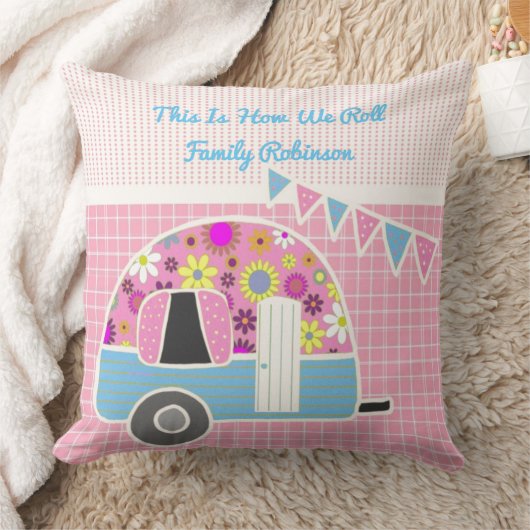 我々ピンクのブルーキャンパ転がンレトロかわいい クッション (ブランケット)