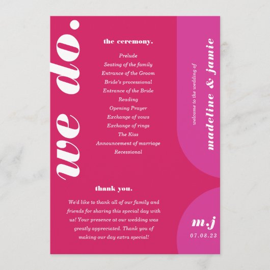 我々ピンクレトロスタイル結婚のサービスの順序を行う プログラム (正面)